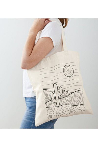 GİFTORA Line Design Cattus Desert Printed Raw Cloth