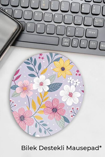 Anime Marketi Mor Çiçekler Temalı - Bilek Destekli Mousepad - Kaymaz, Su Geçi...