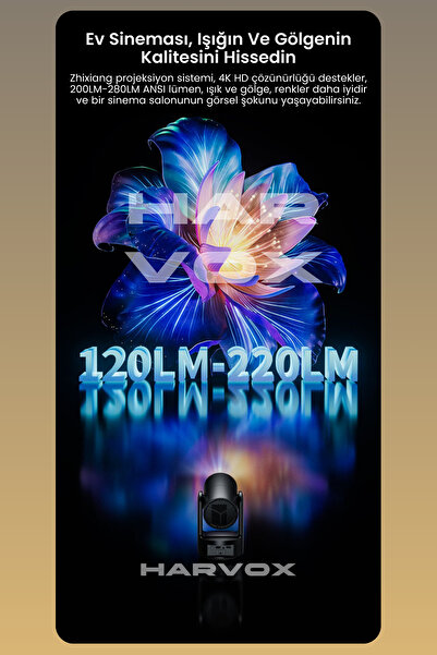 HARVOX Apollon HY7 Bataryalı Projeksiyon Cihazı Taşınabilir 4K Destekli 1080P Android Sistemli Projektör
