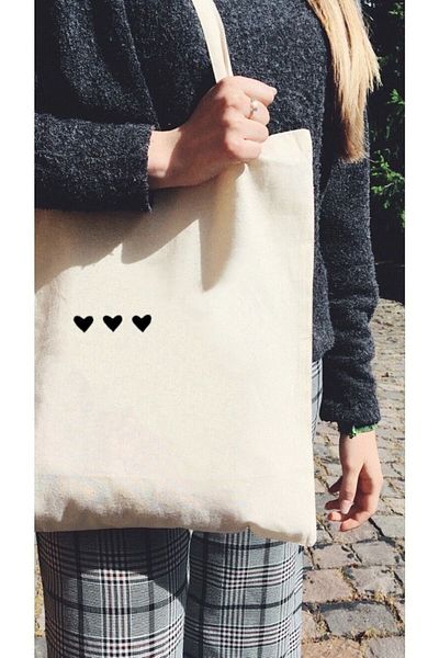 GİFTORA Black Heart Printed Cloth Bag 38x42 cm