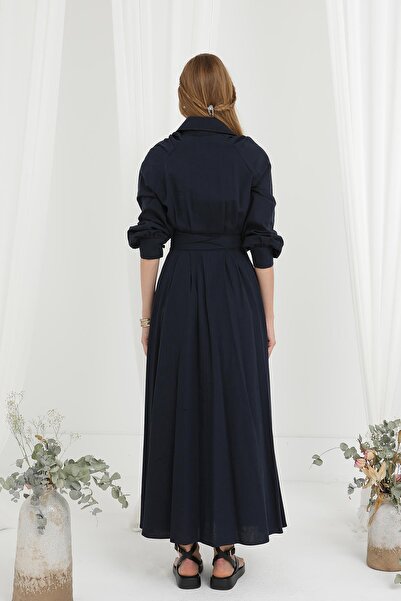 Loreen Γυναικείο φόρεμα με λεπτομέρεια με κουμπιά και γιακά - 20688ELB - Σκούρο μπλε