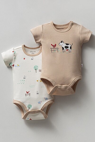 Mother Love Desenli ve Düz Organik 2'li Kısa Kollu Body