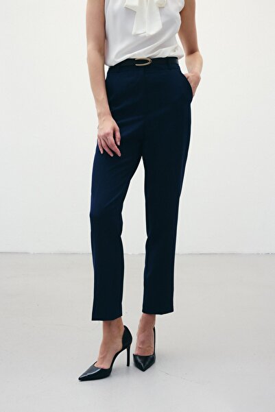 Sateen Kemerli Pantolon - Lacivert