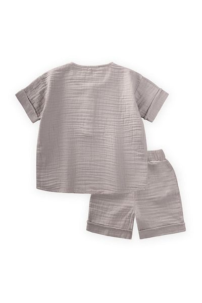 Cigit Muslin Short Sleeve Shorts Set 2-7 Years Gray
