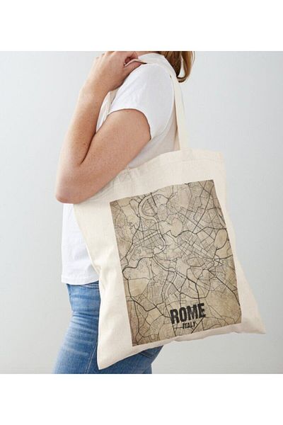 GİFTORA Vintage Roman Map Designed Raw Cloth