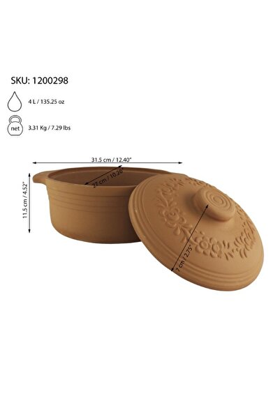 gogiva Oală rotundă de lut cu capac, potrivită pentru varză umplută, orez, tocănițe, 4L