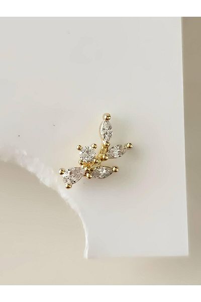 Eva Takı Store Wheat Flower Branch Model Cartilage Piercing Tragus Helix Gold Gold Color Earring