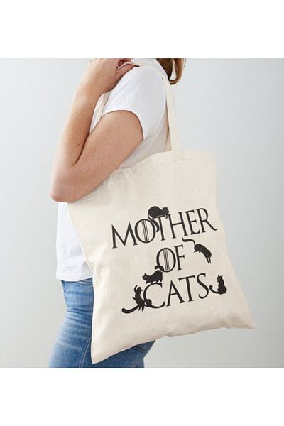 GİFTORA Mother Of Cats Printed Raw Cloth Bag
