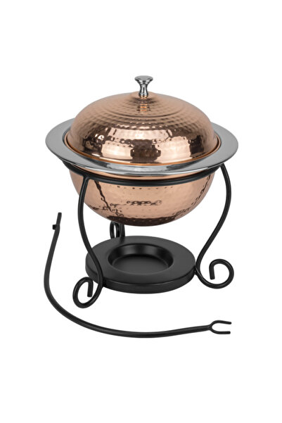 Culinaro Chafing dish rotund inox texturat cu invelis cupru si suport negru, ...