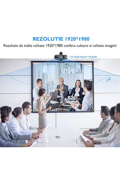 WowStep Camera Web, S500 PRO Full HD, 360°, Microfon Omnidirectional, Tripod si Capac Intimitate