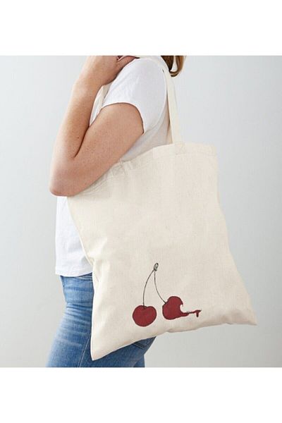 GİFTORA Minimal Cherry Printed Raw Cloth Shoulder