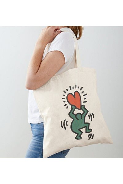GİFTORA Love Love Printed Raw Cloth Shoulder Bag