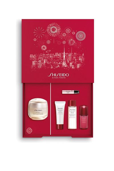 Shiseido Benefiance Wrinkle Smoothing Cream Set-Anti-Wrinkle Cream, Treatment Lotion, Serum, Mini Perfume