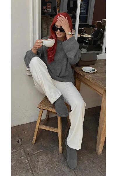 uyguntarz Crew Neck Anthracite Oversize Sweater