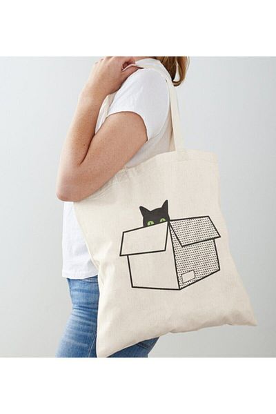 GİFTORA Cat Printed Raw Cloth Shoulder in Box