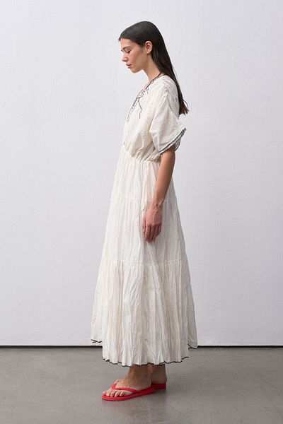 mathilda store White Crinkle V-Neck Maxi Dress