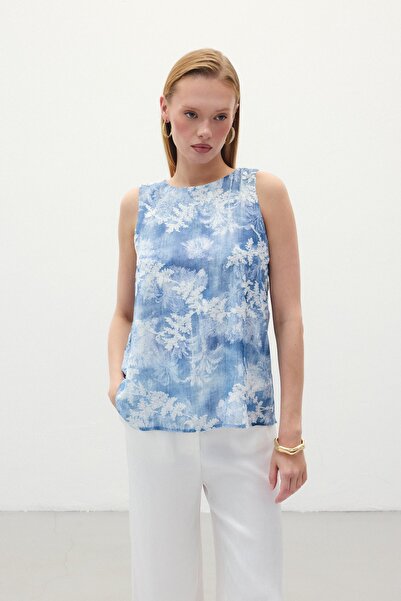Sateen Блуза без рукавів з вишивкою - Індиго