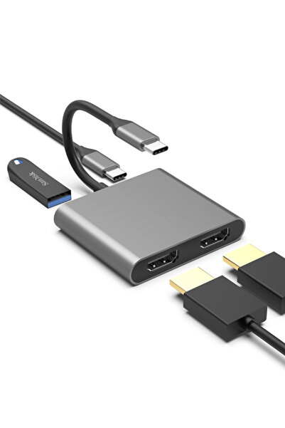 ERDİNEKS 4K İki Hdmi Dönüştürücü Type-C Girişli Usb Pd Çoklu Çevirici Şarj İm...