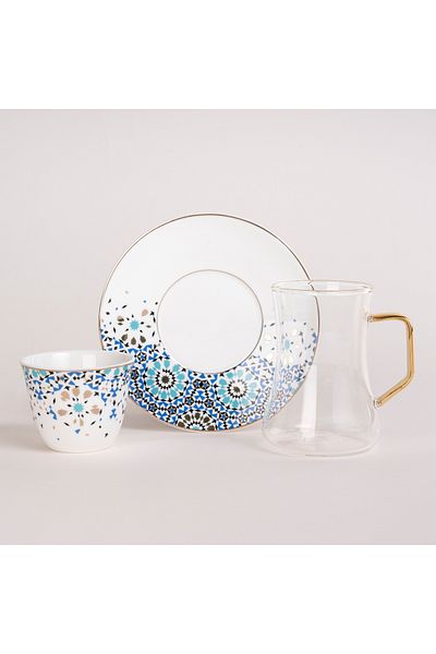 Zukhroof 21 Pcs Porcelain Tea And Coffee Set Mosaic Blue
