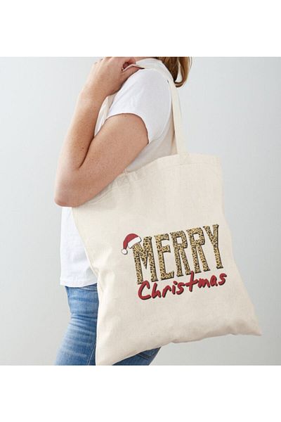 GİFTORA Merry Christmas Printed Raw Cloth Shoulder
