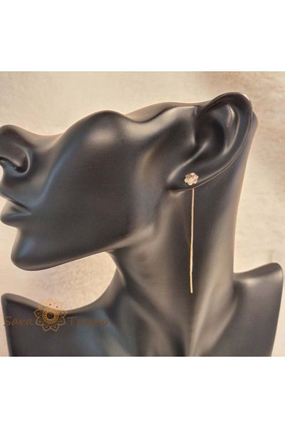 saratremo Gold-Plated Earrings – Thread Through Ear with Flower Decoration