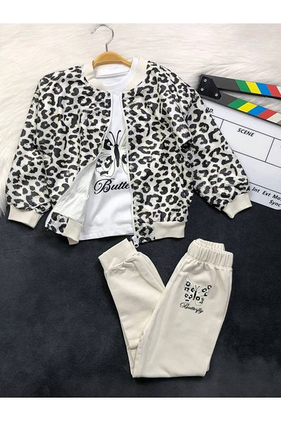 KGN GİYİM Girl's Cardigan Bottom Top Set (3 Pieces)