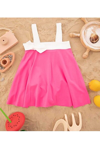 ALYA BUTİK Alya pembe askılı model elbise şeklinde kız çocuk mayo