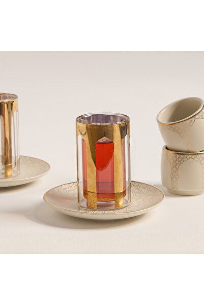 Dallaty Qourb beige porcelain 18 pieces tea and coffee set