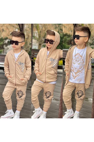 KGN GİYİM Boy's Cardigan Bottom Top Set (3 Pieces)