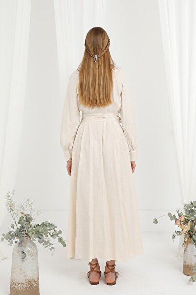 Loreen Γυναικείο φόρεμα με λεπτομέρεια με κουμπιά και γιακά δικαστή - 20688ELB - Πέτρα