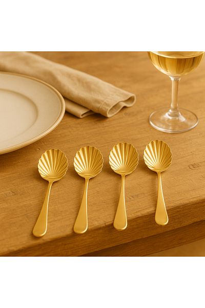 saratremo Set 4 linguri aurii cu finisaj scoica