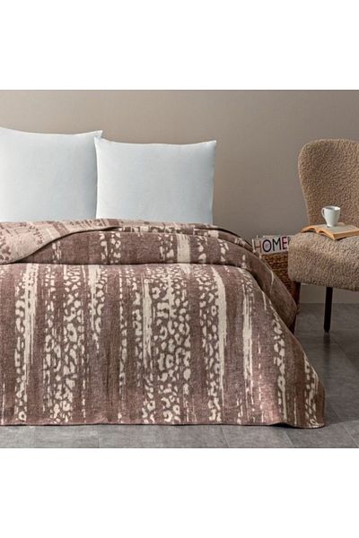 Taç Cotton and mixed fiber blanket 200x220cm, geometric pattern, TAC, Savanna Brown