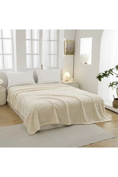 Pucioasa Cocolino blanket with embossed butterflies - cream, 200x230cm