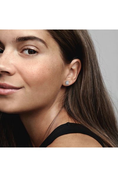 Pandora Rectangular Shiny Halo Earrings Zirconia - 925 Silver