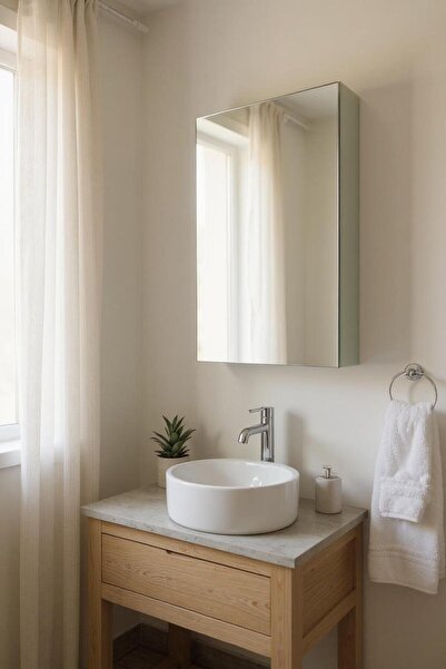 JoyMassa TEK KAPAKLI AYNALI %100 SUNTALAM BANYO DOLABI