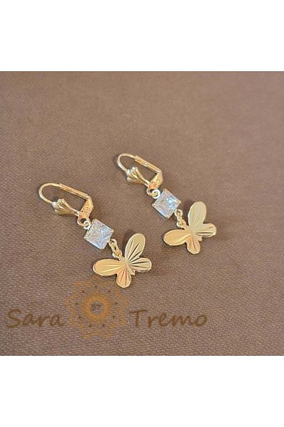 saratremo Cercei Model Nou cu Fluturaș și Cristal Zirconia Alb - 4 cm