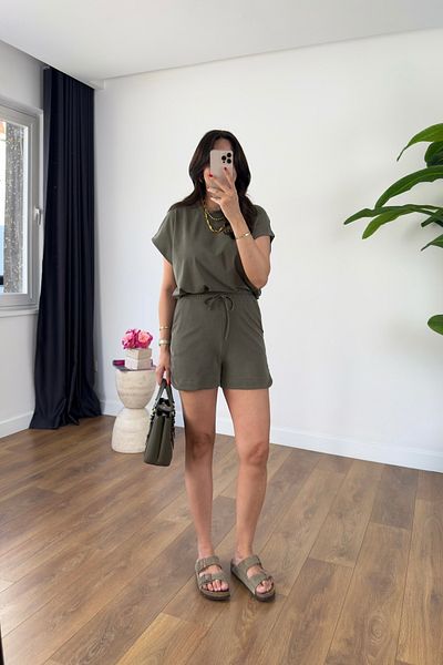 BİRCANÇİL Maria Khaki t Sleeve T-Shirt Shorts Set