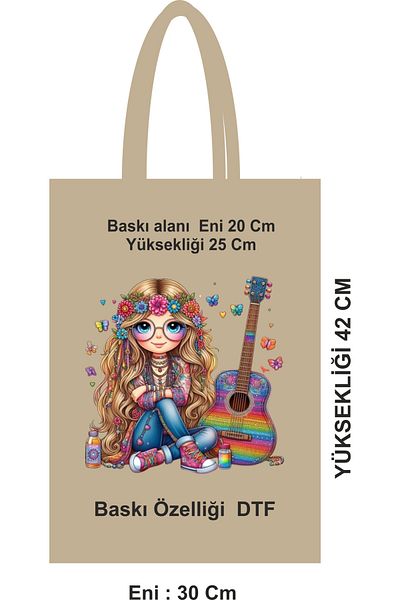 GİFTORA 46 Thread Dtf Printed Cloth Bag – 30X42 cm Raw Cloth with Handle