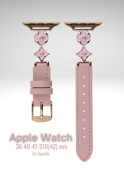 PSGT Apple Watch Seri 1-9 (38-40-41) ve S10-11-42mm Uyumlu Lüks Kordon Metal Derili 4Yaprak