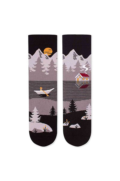 Pirin Hill Cotton Socks Arty Socks Mountain Landscape Gray