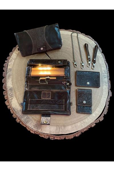 Kavatza Tobacco pouch Leather Ethnic Advanced with LED and Ashtray Brown