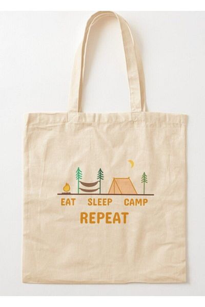 GİFTORA Eat Sleep Camp Repeat Raw Cloth Shoulder