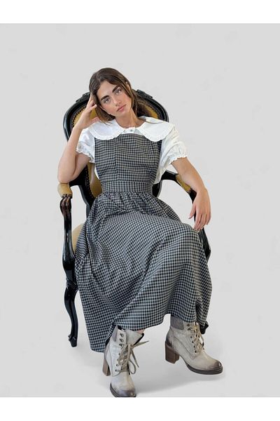 Retrobird Mandy Long Midi Μήκος Gilet Φόρεμα Γυναικείο Piti καρό