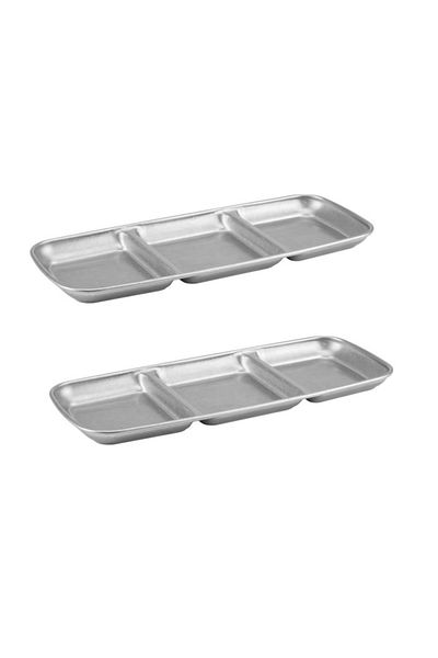 Culinaro Set of 2 plates with 3 compartments Vintage Silver 22.5x9cm, stainless steel
