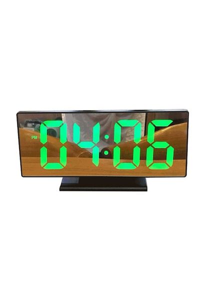 Electro Desk Mirror Clock with Green LED, Temperature Display, Alarm
