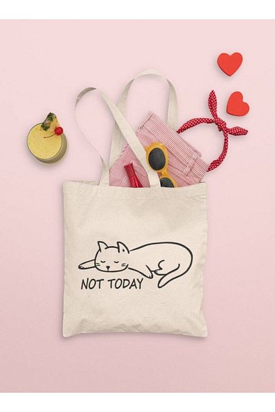 GİFTORA Not Today Cat Printed Raw Cloth Shoulder Bag