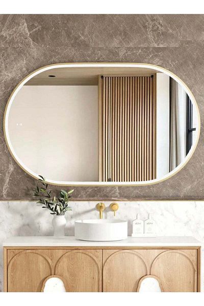Taimi 80x50cm Oval Gold Frame Makeup Mirror with 3-Level Frontlight - Bathroom Mirror - Wall Mirror