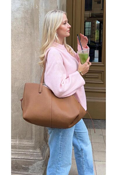 uyguntarz Růžový oversize svetr s kulatým výstřihem