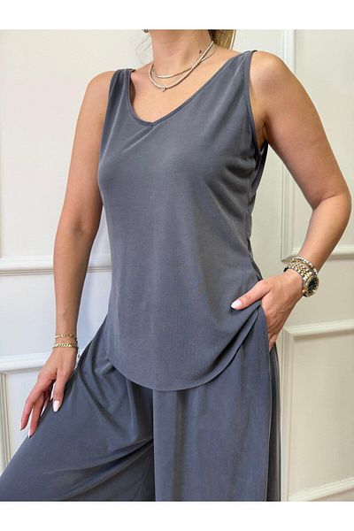 Size Özgü Anthracite Basic Strap Blouse