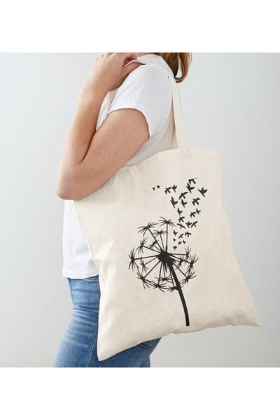 GİFTORA Dandelion Birds Designed Raw Cloth Shoulder Bag